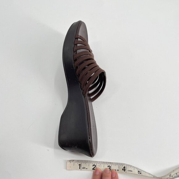 Vintage Y2K Cabin Creek Brown Strappy Wedges Slip On Slides Womens Size 7 Summer - Picture 10 of 10